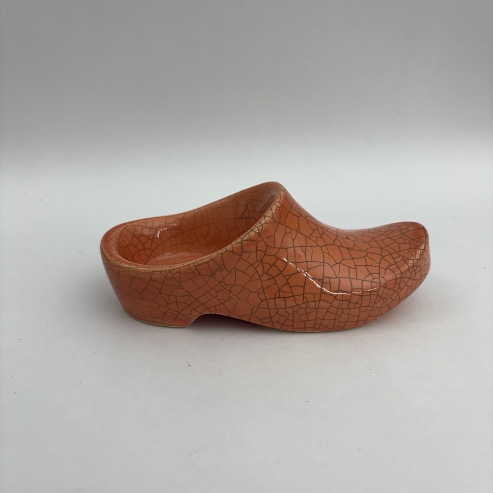 Russ Berrie and Co Ceramic Crackle Clog Shoe Orange Trinket Dish‎ Vintage